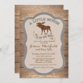 Moose rustieke Houten Baby shower Invitation Kaart (Voorkant / Achterkant)