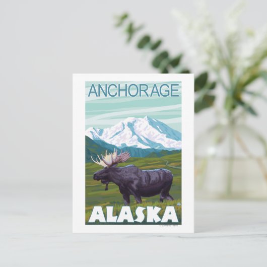 Moose Scene - Anchorage, Alaska Briefkaart (Staand voorkant)
