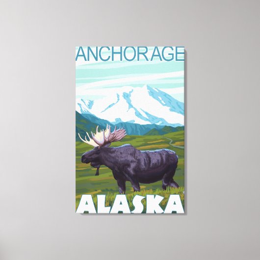 Moose Scene - Anchorage, Alaska Canvas Afdruk (Voorkant)