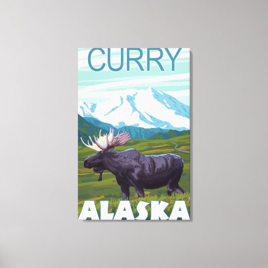 Moose Scene - Curry, Alaska Canvas Afdruk (Voorkant)