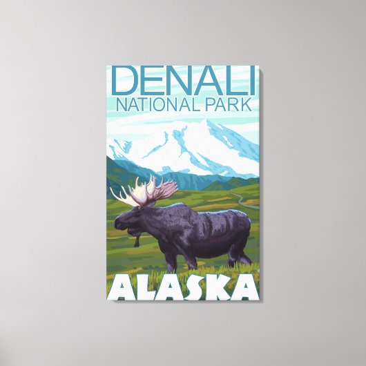 Moose Scene - Denali National Park, Alaska Canvas Afdruk (Voorkant)