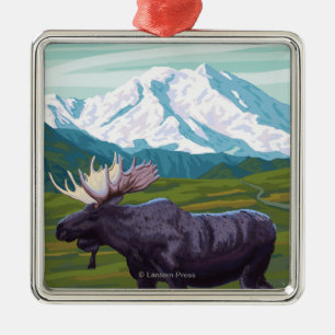Moose Scene - Yukon, Alaska Metalen Ornament