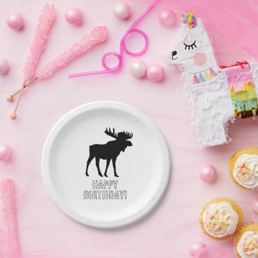 Moose Schilderij Silhouet Wilderness Verjaardag Papieren Bordje (Feest)