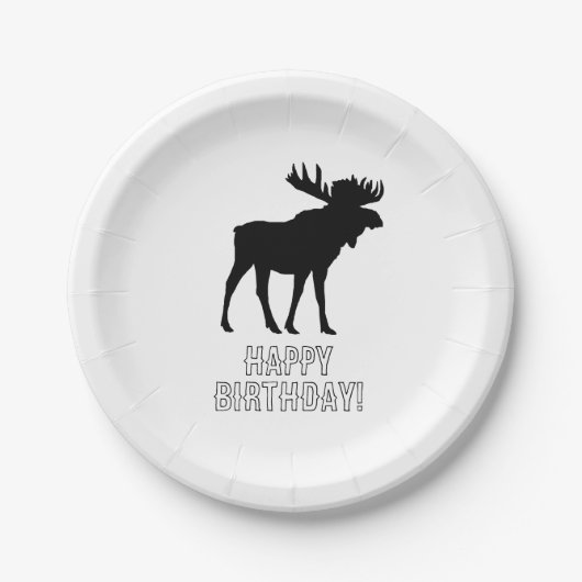 Moose Schilderij Silhouet Wilderness Verjaardag Papieren Bordje (Voorkant)