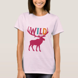 Moose silhouet kunst met wilde gewei typografie t-shirt