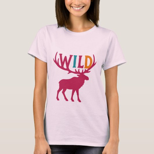 Moose silhouet kunst met wilde gewei typografie t-shirt (Voorkant)