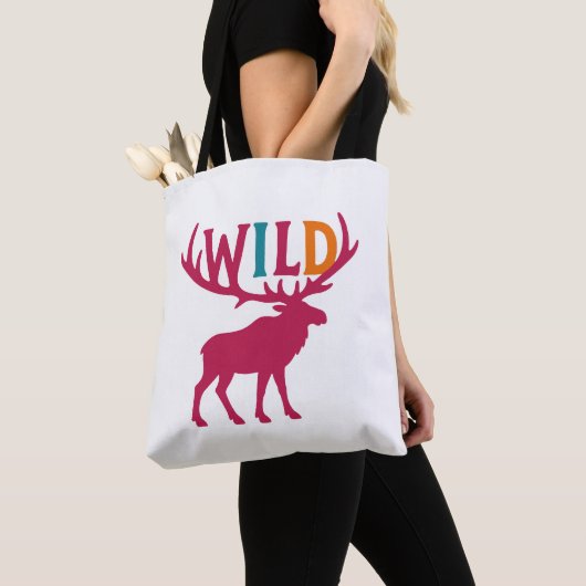 Moose silhouet kunst met wilde gewei typografie tote bag (Dichtbij)