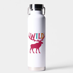 Moose silhouet kunst met wilde gewei typografie waterfles