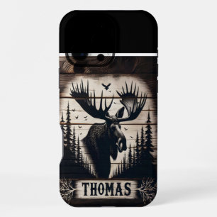 Moose silhouet op hout iPhone 16 pro max hoesje