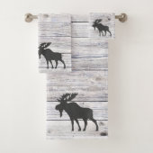 Moose Silhouette Grey Wood Pattern Bath Bad Handdoek (Insitu)