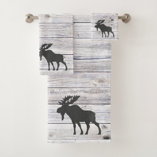 Moose Silhouette Grey Wood Pattern Bath Bad Handdoek (Insitu)