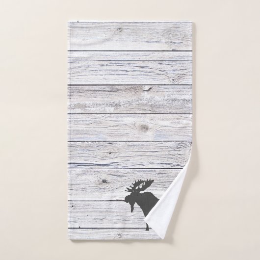 Moose Silhouette Grey Wood Pattern Bath Bad Handdoek (Handdoek)
