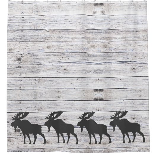 Moose Silhouette Grey Wood Pattern Bath Douchegordijn (Voorkant)