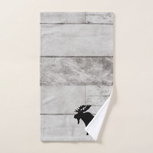 Moose Silhouette Grey Wood Pattern Bath Towel Set Bad Handdoek (Handdoek)