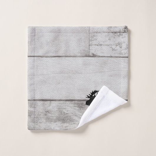 Moose Silhouette Grey Wood Pattern Bath Towel Set Bad Handdoek (Wasdoekje)