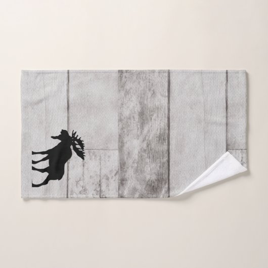 Moose Silhouette Grey Wood Pattern Bath Towel Set Bad Handdoek (Handdoek)
