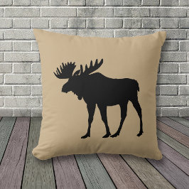Moose Silhouette op Reversible Black Tan Kussen