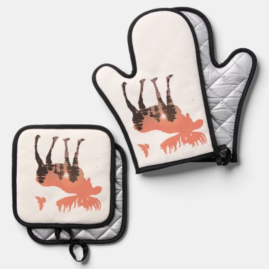 Moose Silhouette Ovenwant & Pannenlap Set (Voorkant / Achterkant)