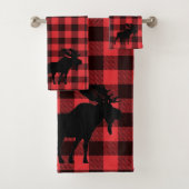 Moose Silhouette Red Black Pset Pattern Bad Handdoek (Insitu)