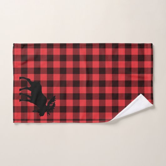 Moose Silhouette Red Black Pset Pattern Bad Handdoek (Handdoek)
