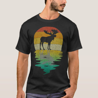 Moose Silhouette Sunset Retro 70s Natuur L T-shirt