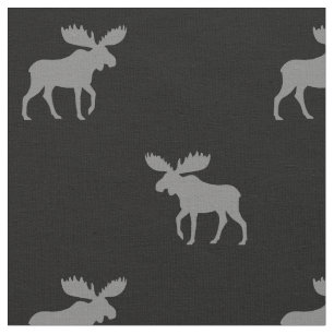 Moose Silhouetten Grijs en Zwart Patroon Stof