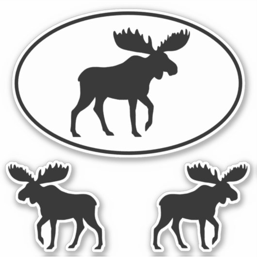 Moose Silhouettes Oval en Die Cut Sticker Set (Voorkant)