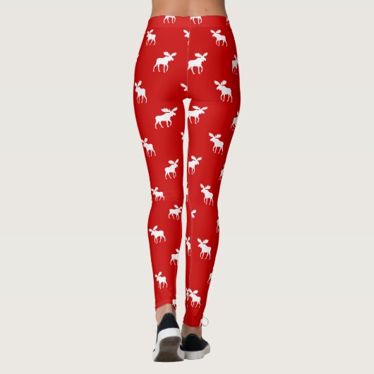 Moose Silhouettes Patroon Rood en Wit Schattige Leggings (Achterkant)
