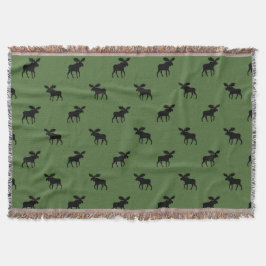 Moose Silhouettes Pattern | Wildlife Country Green Deken