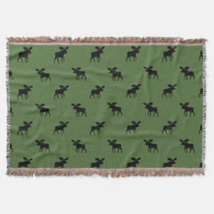 Moose Silhouettes Pattern Wildlife Country Green Deken
