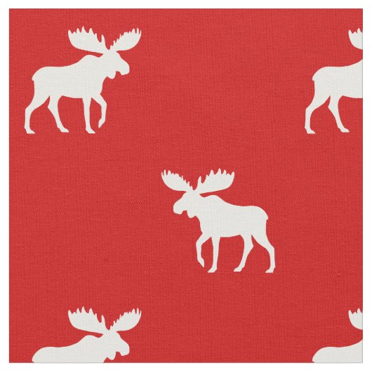 Moose Silhouettes Red en White Pattered Stof (Close Up)
