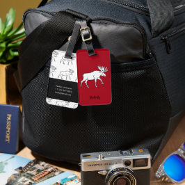 Moose Sketch met rode achtergrond Bagagelabel