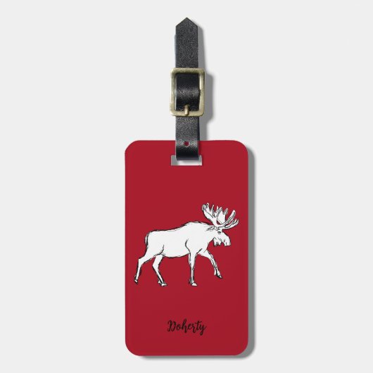 Moose Sketch met rode achtergrond Bagagelabel (Voorkant verticaal)