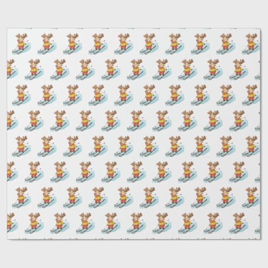 Moose Skiën op witte achtergrond Cadeaupapier (Vlak)