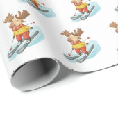 Moose Skiën op witte achtergrond Cadeaupapier (Rol Hoek)