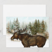 Moose Snowy Forest Natuur Wintervakantie Vintage Feestdagenkaart (Voorkant / Achterkant)