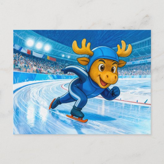 Moose Speed Skating on a Frozen Ice Track Briefkaart (Voorkant)