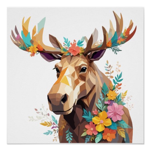 Moose Speelse Schattige Fun Animal Kleurrijk Bos Perfect Poster (Voorkant)
