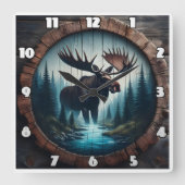 Moose Staande bij een stroom in een bos Vierkante Klok (Voorkant)