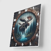 Moose Staande bij een stroom in een bos Vierkante Klok (Hoek)