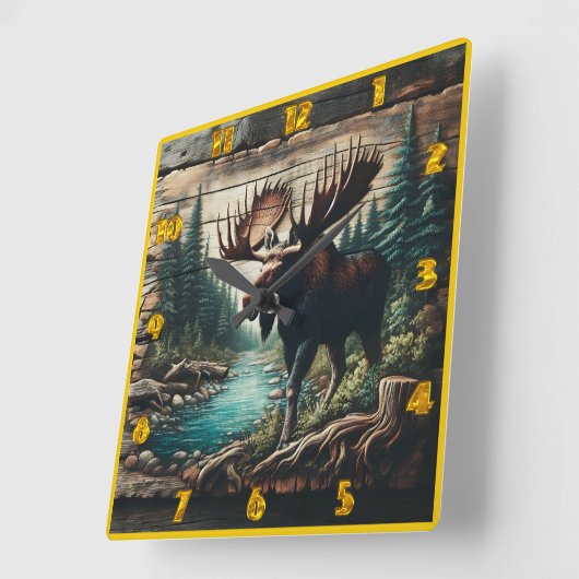 Moose Staande bij een Stroom in een Forest Setting Vierkante Klok (Hoek)