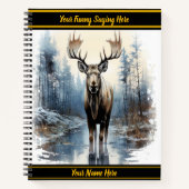 Moose staat sierlijk in een rustig bos notitieboek (Voorkant)