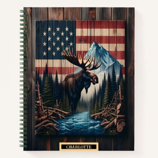 Moose staat trots in een rustieke omgeving notitieboek (Voorkant)