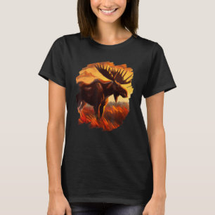 Moose Sunset  Retro Natuur Wildlife Moose T-shirt
