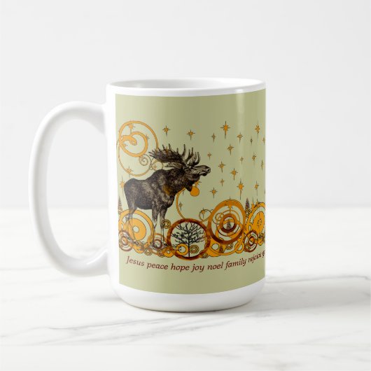 Moose Swirl Stars Moon Peace Joy Ho Ho Stein Koffiemok (Links)