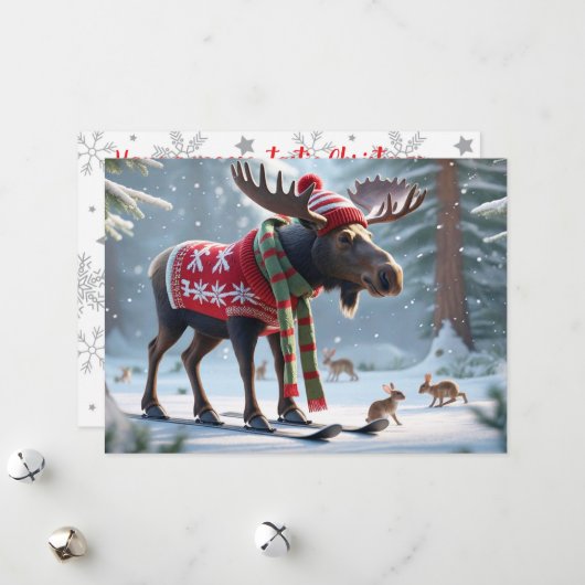 Moose-tastic Christmas Personalized Greeting Card Feestdagenkaart (Voorkant / Achterkant in situ)