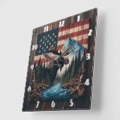 Moose tegen Amerikaanse vlag en berglandschap Vierkante Klok (Hoek)