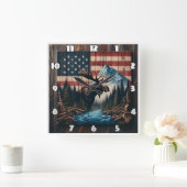 Moose tegen Amerikaanse vlag en berglandschap Vierkante Klok (Huis)