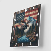 Moose tegen Amerikaanse vlag en berglandschap Vierkante Klok (Hoek)