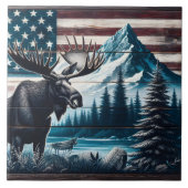 Moose tegen berg- en vlagachtergrond tegeltje (Voorkant)